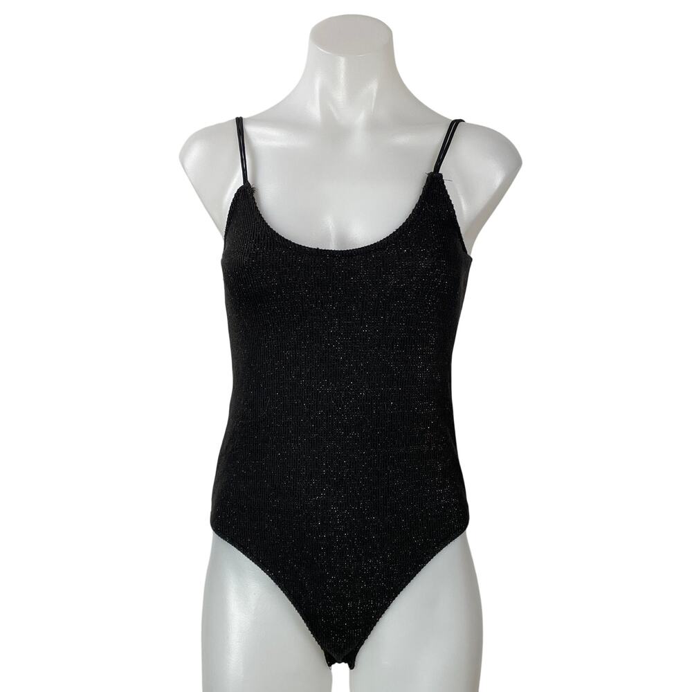 MNG Mango Black Sleeveless Shimmer Spaghetti Straps One Piece Tank Bodysuit XS